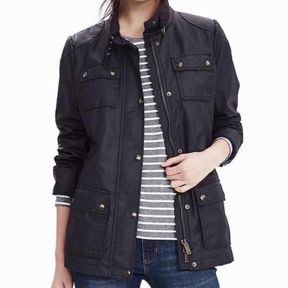 Banana Republic Jackets & Blazers - Banana Republic Womens Jacket Blue Waxed Canvas Corduroy Collar Barn Coat Medium
